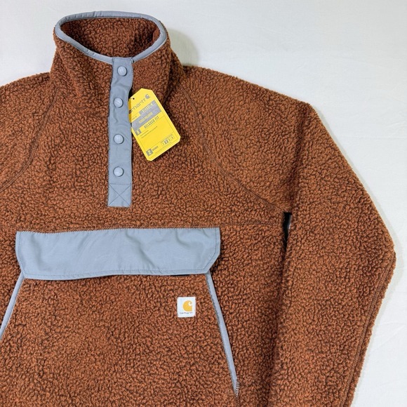 Carhartt Sherpa Fleece 1/4 Snap Pullover Womens Medium Kangaroo Pocket Warm NWT - Picture 3 of 16
